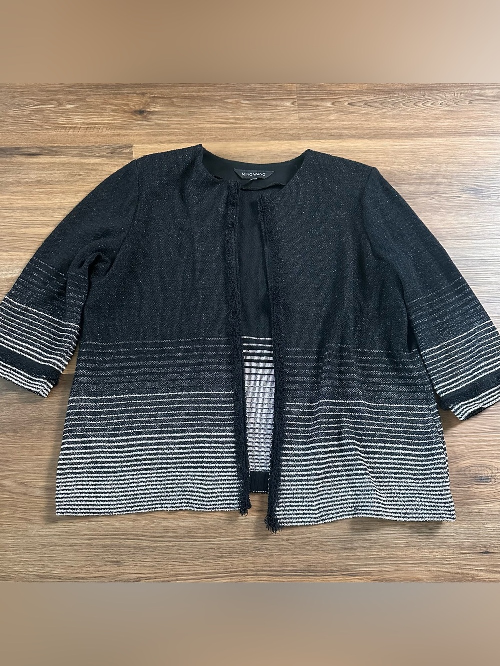 Ming Wang Women XL Cardigan Sweater Open Front Black Minimalist Quiet Luxury